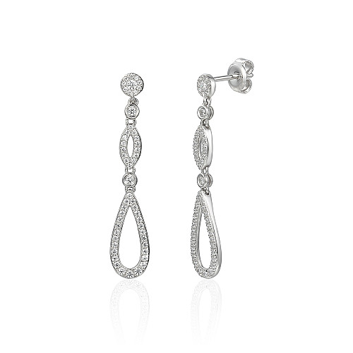 Rubover Set Round Brilliant Cut Diamond With Micro Set Diamond Cluster Drop Earrings
