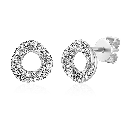 Round Brilliant Cut Diamond Micro Set Spiral Earrings