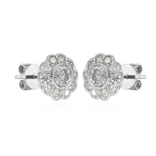Round Brilliant Cut Diamond Rubover Set Cluster With Milgrain Earrings