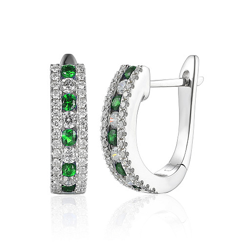Channel Set & Micro Set Round Emerald & Diamond Hoop Earrings