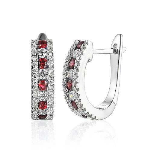 Channel Set & Micro Set Round Ruby & Diamond Hoop Earrings