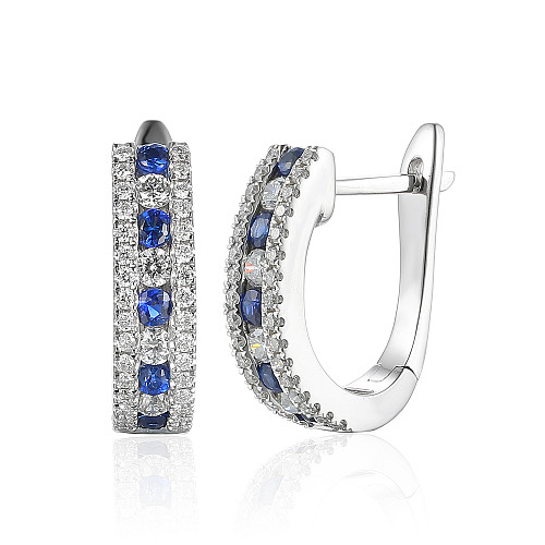Channel Set & Micro Set Round Sapphire & Diamond Hoop Earrings