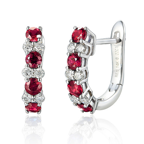 Claw Set Round Brilliant Cut Ruby And Diamond Hoop Earrings