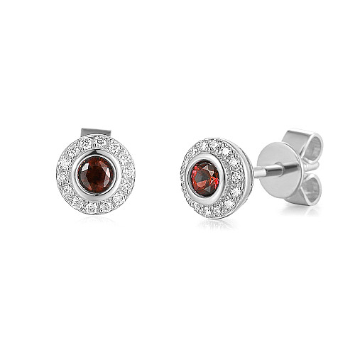 Rubover Set Round Ruby & Diamond Halo Stud Earrings