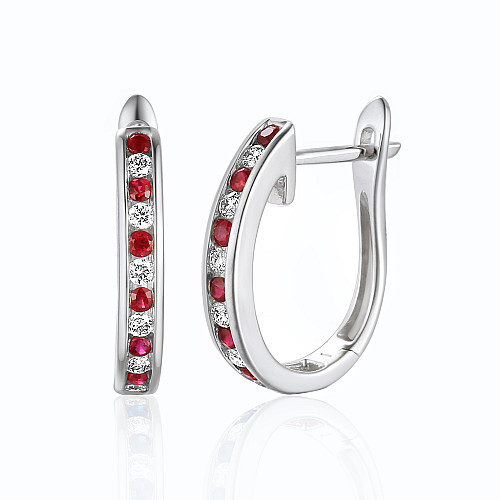 Channel Set Round Brilliant Cut Ruby And Diamond Hoop Earrings