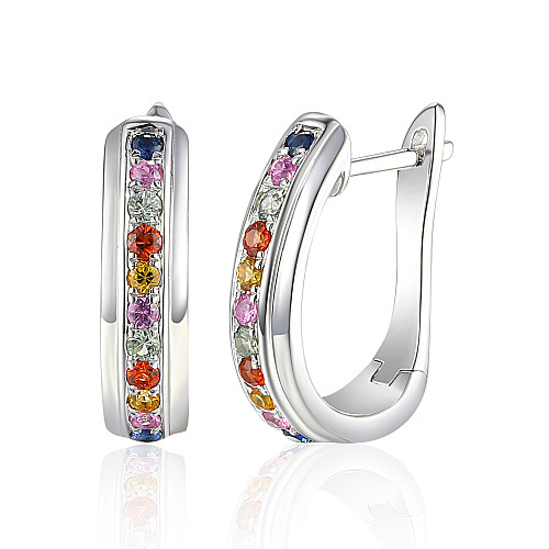 Grain Set Multi Colour Fancy Sapphire Hoop Earrings