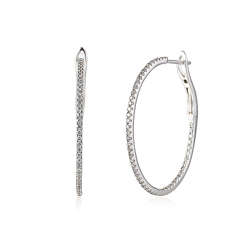 Micro Set Round Brilliant Cut Diamond Hoop Earrings