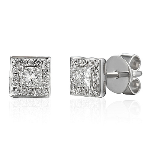 Diamond Centre With Micro Set Round Brilliant Cut Square Halo Earrings