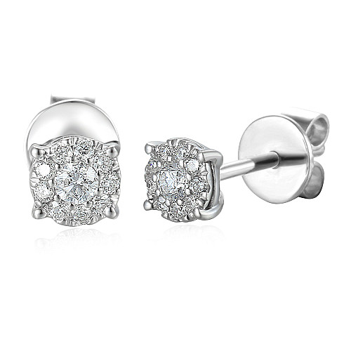 Claw Set Round Brilliant Cut Diamond With Micro Set Halo Earrings