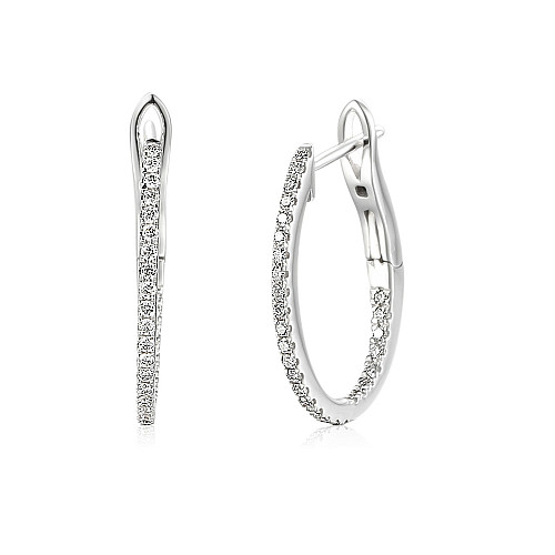 Micro Set Round Brilliant Cut Diamond Hoop Earrings
