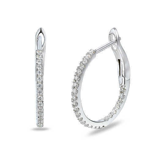 Micro Set Round Brilliant Cut Diamond Hoop Earrings