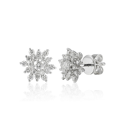 Claw Set Round Diamond Flower Stud Earrings