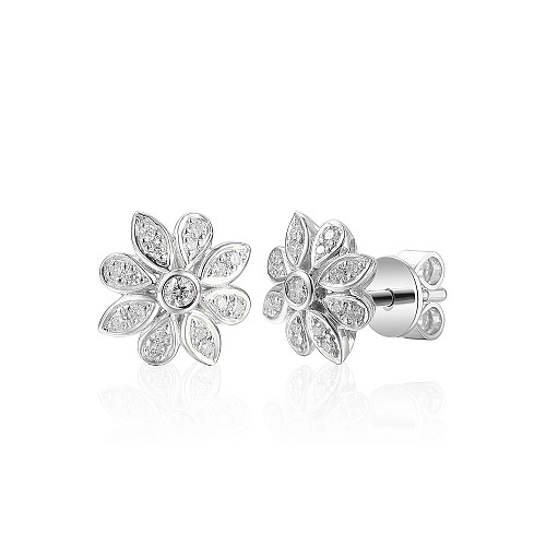 Rubover Set & Micro Set Round Diamond Flower Stud Earrings