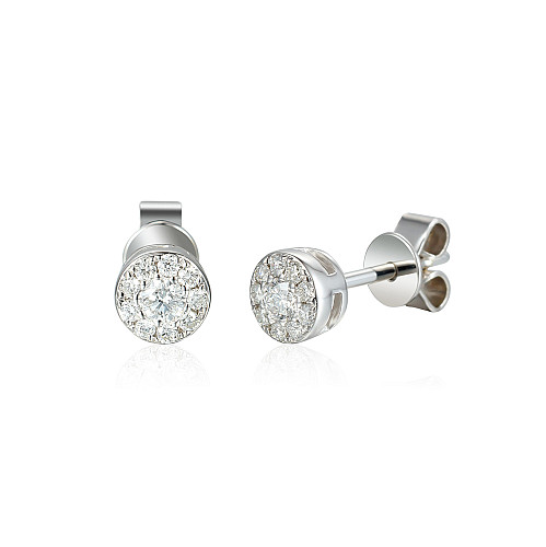 Claw Set Round Brilliant Cut Diamond With Micro Set Halo Earrings