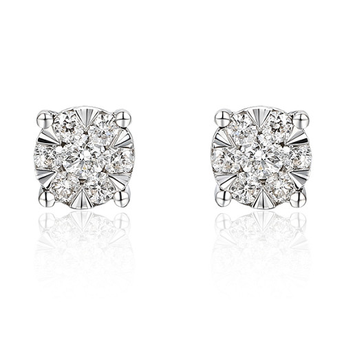 Round Brilliant Cut Diamond Micro Set Cluster Earrings