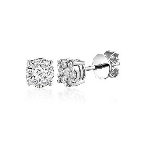 Round Brilliant Cut Diamond Micro Set Cluster Earrings