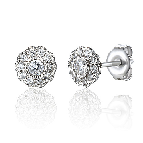 Round Brilliant Cut Diamond Milgrain Cluster Earrings