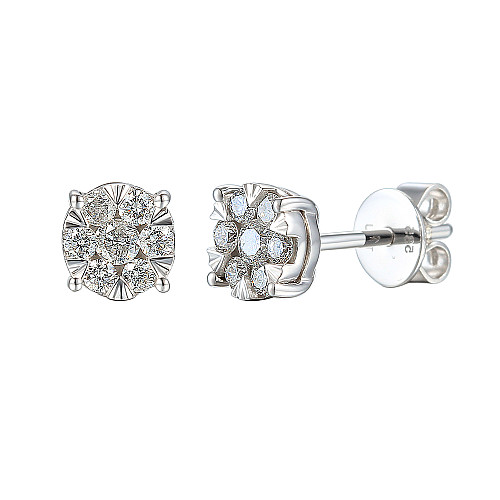 Round Brilliant Cut Diamond Micro Set Cluster Earrings
