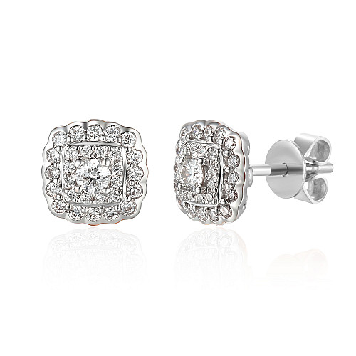 Round Brilliant Cut Diamond Illusion Set Cluster Earrings