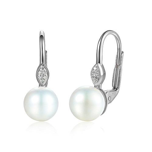 Claw Set Round Pearl With Micro Set Round Brilliant Cut Diamond Hoop Earrings