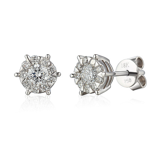 Round Brilliant Cut Diamond Micro Set Halo Earrings