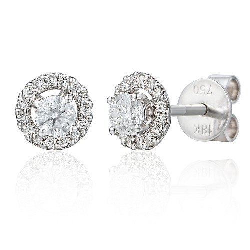 Round Brilliant Cut Diamond Claw Set Halo Earrings
