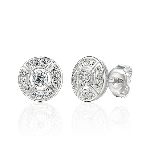 Claw Set Round Brilliant Cut Diamond With Micro Set Halo Earrings
