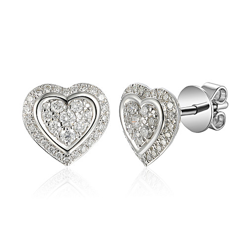 Micro Set Round Diamond Heart Earrings