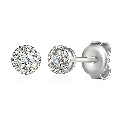 Claw Set Round Brilliant Cut Diamond With Micro Set Halo Earrings