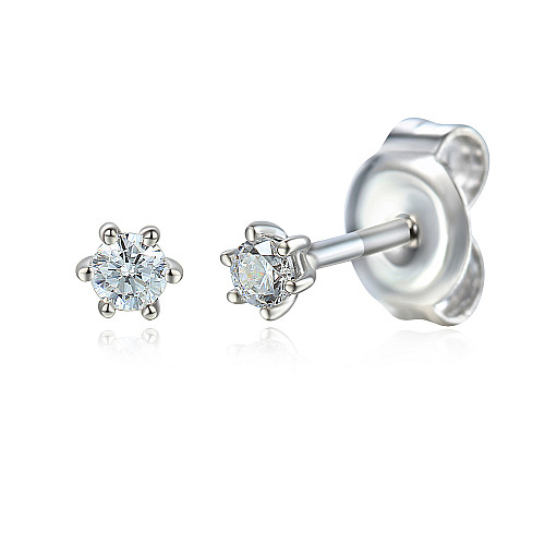 Six Claw Set Round Brilliant Cut Diamond Stud Earrings