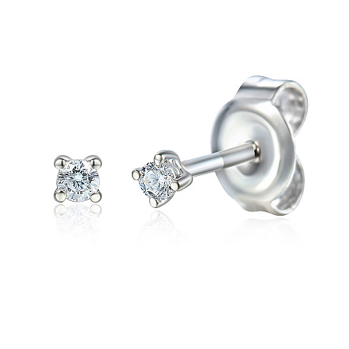 Four Claw Set Round Brilliant Cut Diamond Stud Earrings