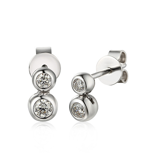 Rubover Set Round Brilliant Cut Diamond Stud Earrings