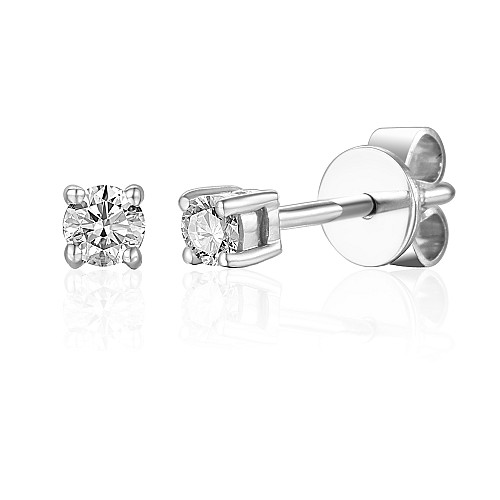 Four Claw Set Round Brilliant Cut Diamond Stud Earrings