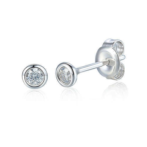 Rubover Set Round Brilliant Cut Diamond Stud Earrings