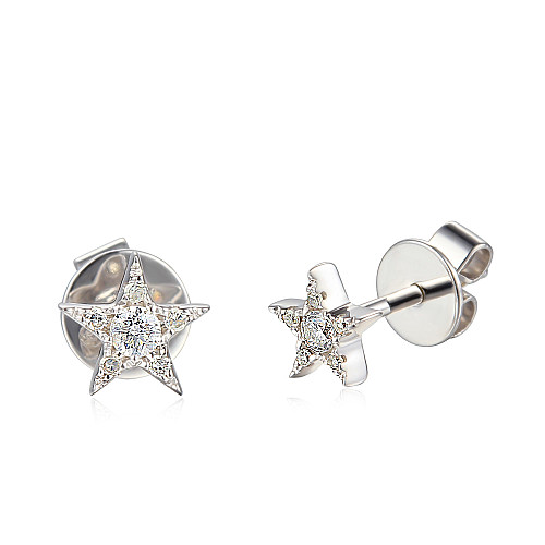 Micro Set Round Brilliant Cut Diamond Star Stud Earrings