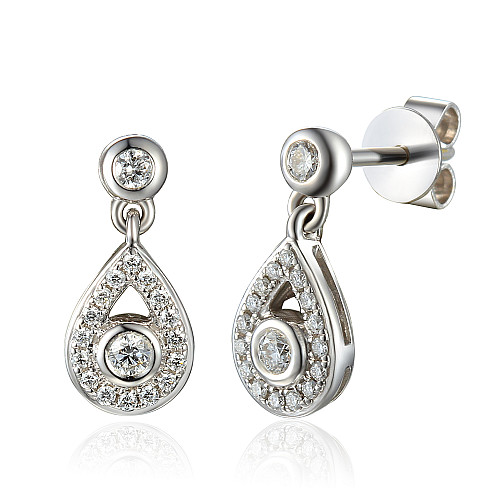 Round Brilliant Cut Diamond Drop Pear Shaped Earrings