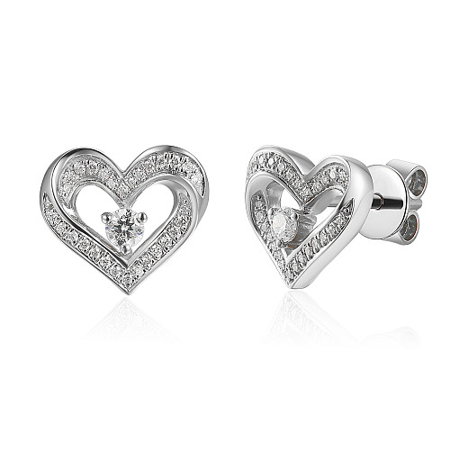 Claw & Micro Set Round Diamond Heart Earrings