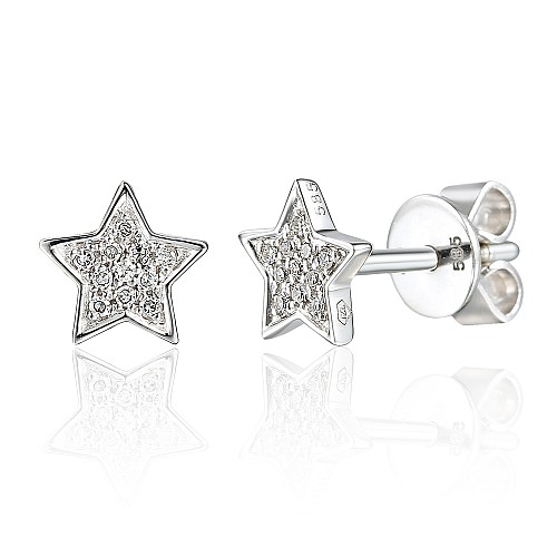 Micro Set Round Brilliant Cut Diamond Star Stud Earrings