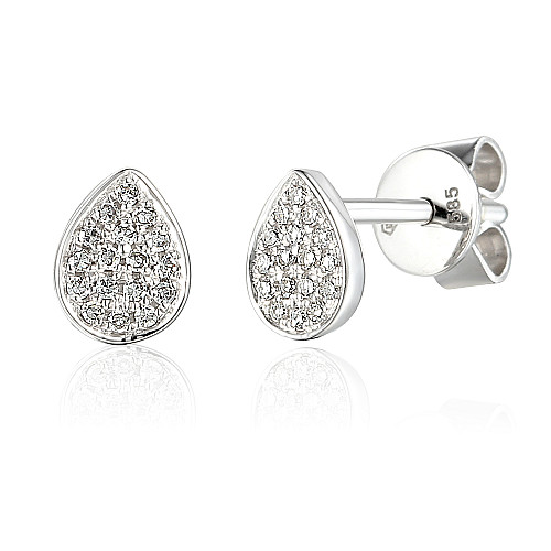 Micro Set Round Brilliant Cut Diamond Cluster Pear Shape Earrings
