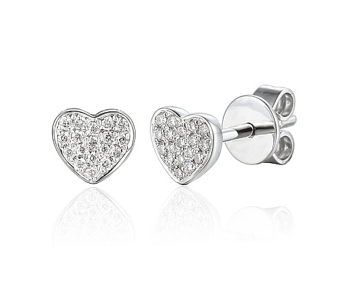 Diamond Pave Heart Stud Earrings