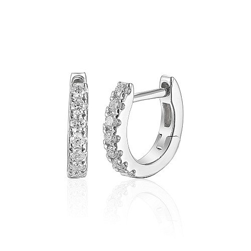 Micro Set Round Brilliant Cut Diamond Hoop Earring