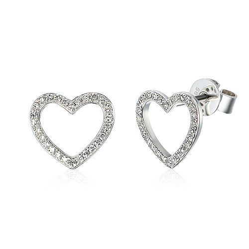Micro Set Round Brilliant Cut Diamond Heart Shape Earrings