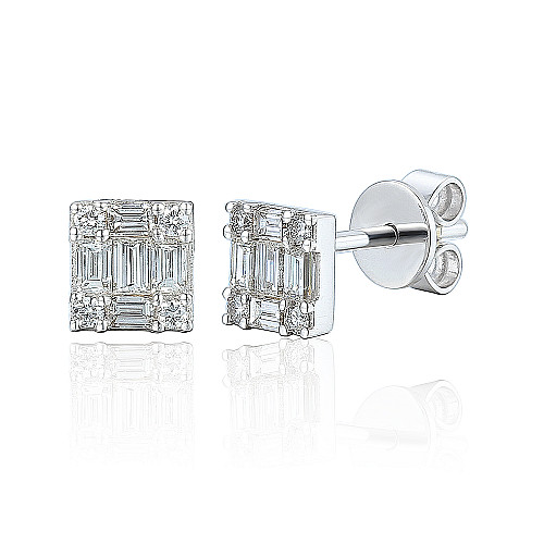 Channel Set Baguette Cut Diamond Stud Earrings