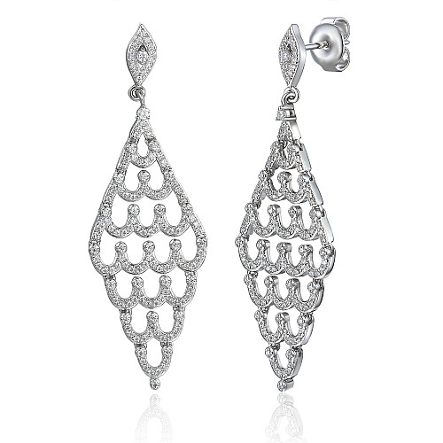 Round Brilliant Cut Diamond Drop Chandelier Earrings
