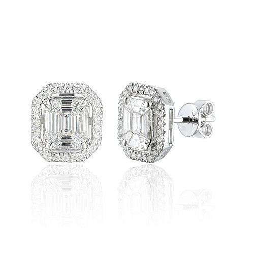 Channel Set Baguette Cut Diamond Cluster Earrings