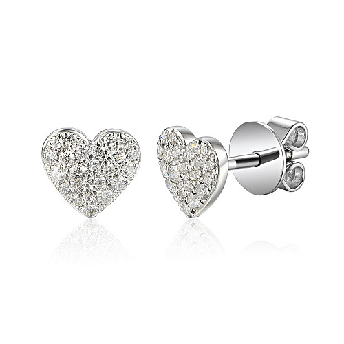 Micro Set Round Diamond Heart Earrings
