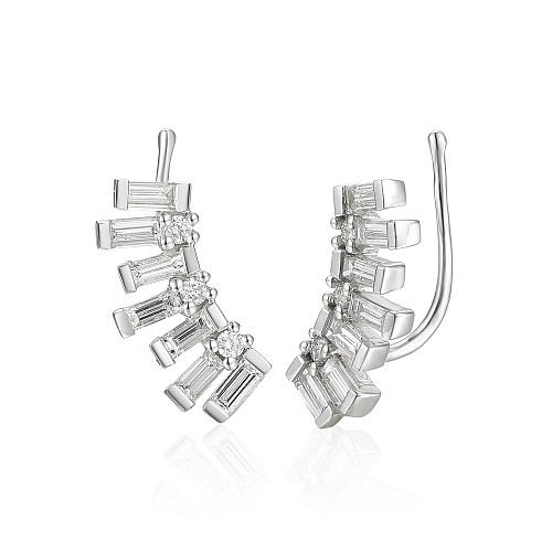 Claw Set Round Diamond & Rubover Set Baguette Diamond Climber Earrings