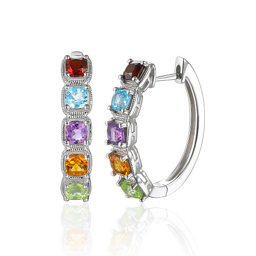 Claw Set Multi Colour Semi-Precious Hoop Earrings
