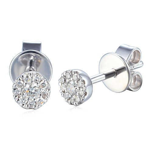 Micro Set Round Brilliant Cut Diamond Cluster Stud Earring