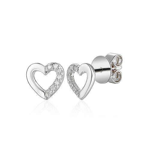 Micro Set Diamond Heart Stud Earrings